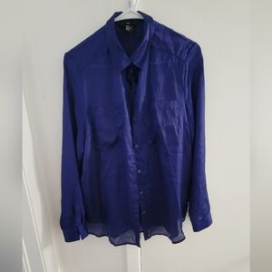H&M New Sheer Blue Button-Up Blouse